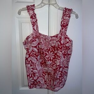 LOFT Red and White Floral sleeveless top M